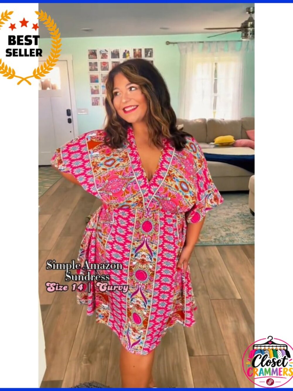 Plus Size V Neck Short Sleeve Ruffle Hem A Line Short Dress Casual Summer - Picture 5 of 5
